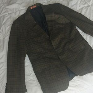 Elegant Brown Checkered Men's Blazer